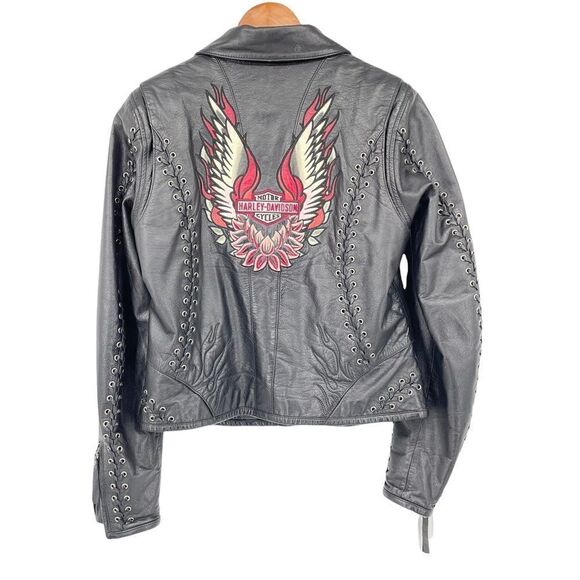 Harley Davidson Gypsy Road Laced Black Leather Moto Women’s Jacket Small - Picture 2 of 12